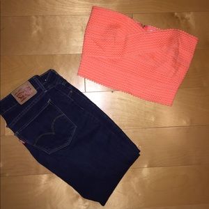 Strapless coral top